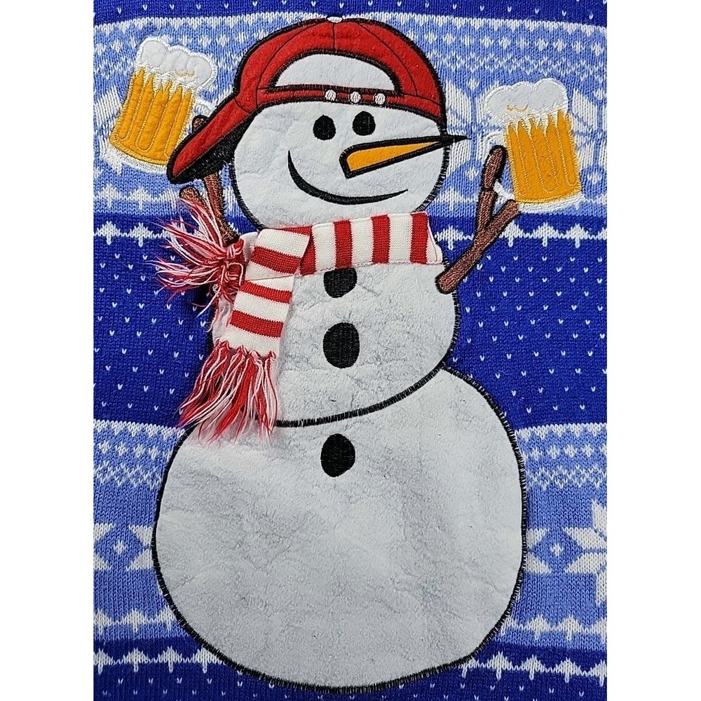 CHRISTMAS SWEATER, SNOWMAN DRINKING, XL,‎ BLUE, BASEBALL CAP,  JOLLY SWEATERS